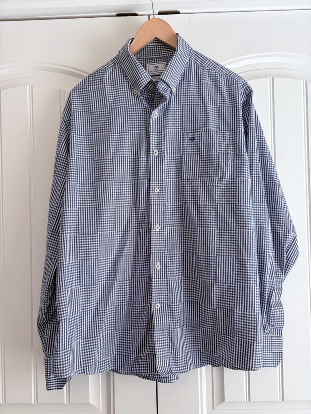 Southern Tide Shirt Men's Size‎ XL Blue White Gingham Trim Fit Button Down